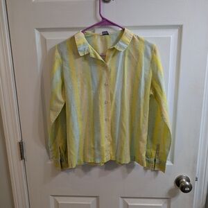Vintage Ship n Shore Yellow Striped Blouse With Floral Accents - Size Small (32)